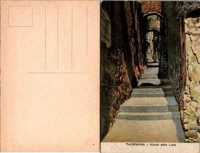 Taormina Vicolo della Luna Italy Vintage Postcard Unposted Colorful Alley Stairs