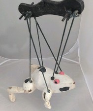 Vintage Frog Hand Carved Wood  Marionette String Puppet Primitive Folk Art