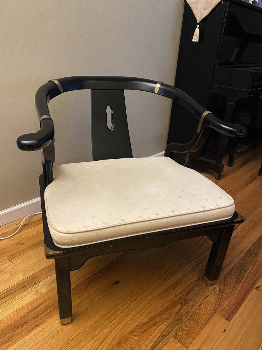 Asian Lounge Ming style Century Chair Co. James Mont Black Lacquer Brass Pair