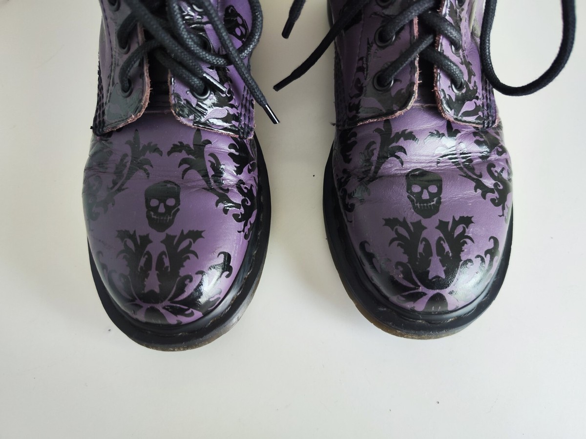 Dr Martens 1460 hole skull velvet floral purple boots EU40