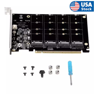 4-Port M.2 NVME SSD to PCIe 3.0 4.0 X16 Connector Expansion Card 4 x 32Gbps US