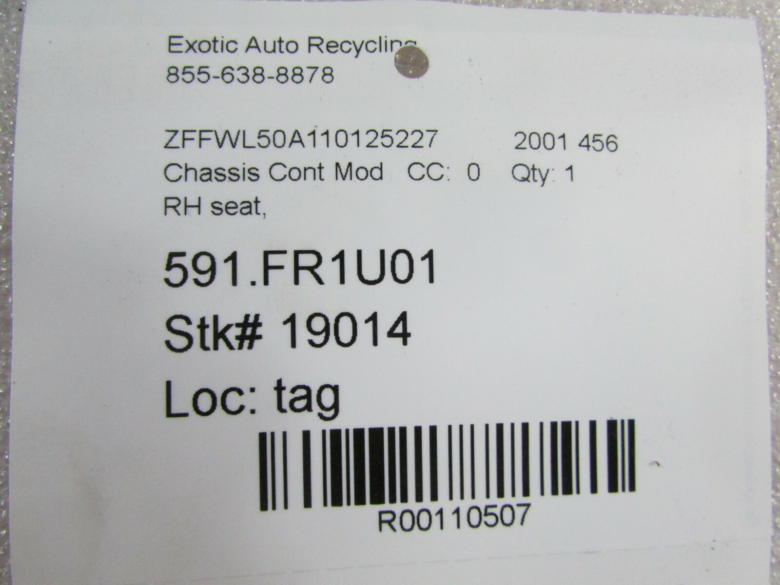 Ferrari 456, RH, Right Seat Control Module, Used, P/N 65912500