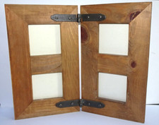 Rustic Metal Hinged Barn Wood Picture Collage Frame Holds 4, 2.5" x 2.5" Photos