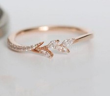 1ct Marquise Cut Simulated Diamond Filigree Leaf Ring 14k Yellow Gold Plated