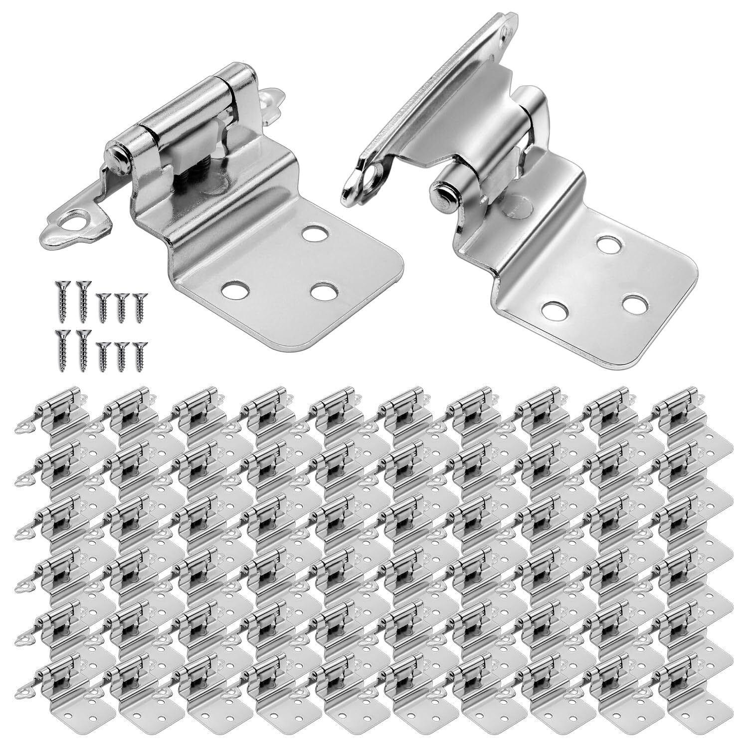 60-Pack Brushed Nickel Self-Closing Cabinet Hinges 3/8 Inch - 30 Pairs