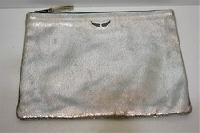 Zadig et Voltaire, Jolie Trousse pochette  cuir argenté vieilli