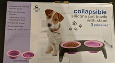 Collapsible Silicone Dog Pet Bowls With Stand, Purple