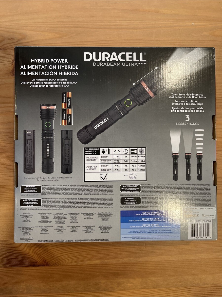 Duracell Durabeam Ultra Hybrid LED Flashlight Set – 3-Pack, 1200 Lumens Each, Rechargeable Or AAA Alkaline – Includes Batteries & USB-C Cables