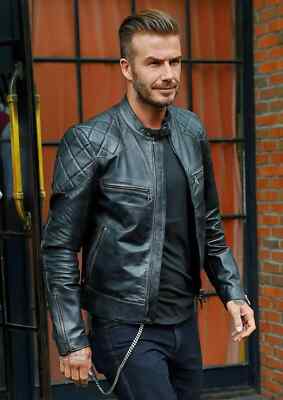 David Beckham Black Leather Jacket For Men's Real Leather Slim Fit Biker Jacket
