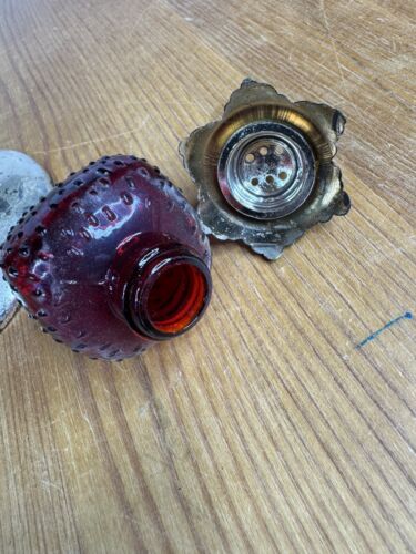 Vintage Silver Plated and Red Glass Strawberry Salt & Pepper Shakers Japan - Picture 4 of 6