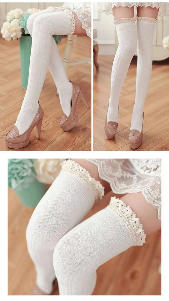 Novas meias quentes femininas femininas coxa alta acima do joelho - Imagem 3 de 4