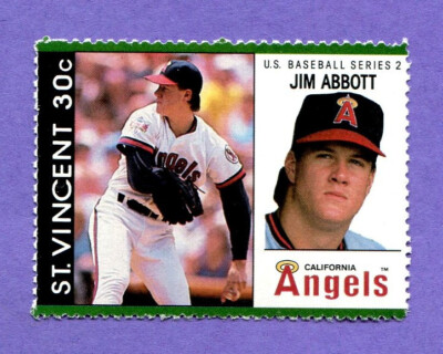 1989 St Vincent US Baseball Series2 Stamp Jim Abbott RC Rookie ...