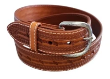Ranger Belt Co WB3624 Western Belt Tooled Leather Saddle Tan Removable Buckle 34