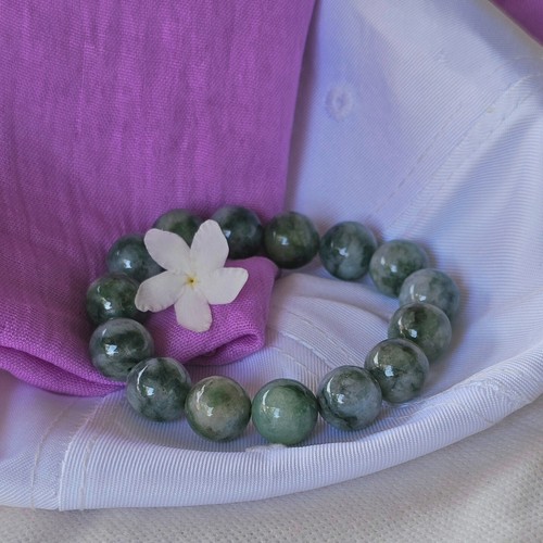 Burmese Jade Bracelet Gin Bo Siang Natural Jadeite Type A Bead Size 13.2-13.5 mm - Picture 6 of 10