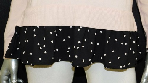 KATE SPADE NEW Pink/Black Polka Dot Ruffle Silk Blend Lightweight Sweater sz XS - Picture 3 of 5