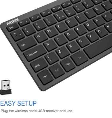 Kabellose Tastatur Ultra Slim Schwarz Kompakt USB Leicht Ergonomisch