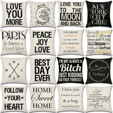 18" Proverbs Letter Cotton Linen Cushion Cover Pillow Case Sofa Home Decor
