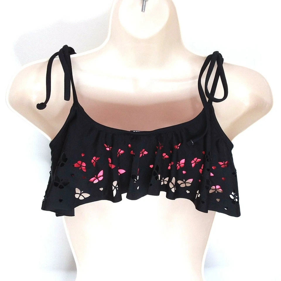 Top de bikini Joe Boxer Juniors rosa/negro recortado - talla mediana Foto 2 de 4