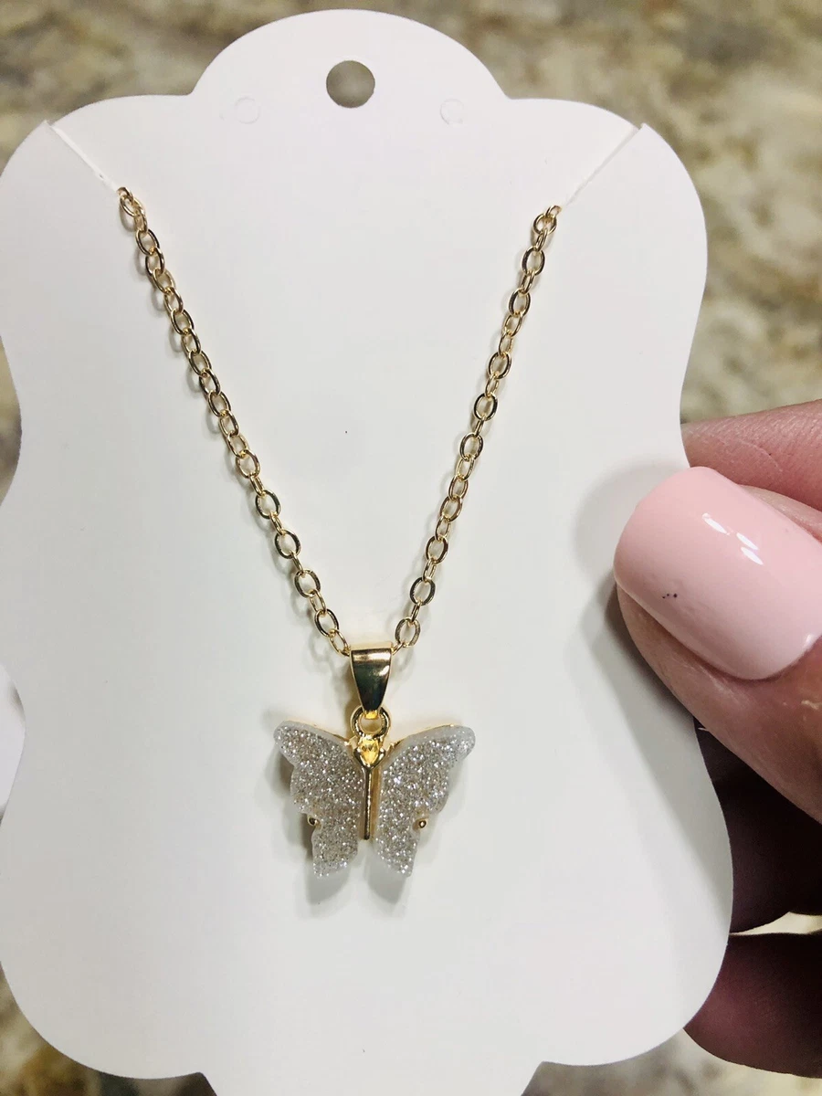 Glitter butterfly necklace deals
