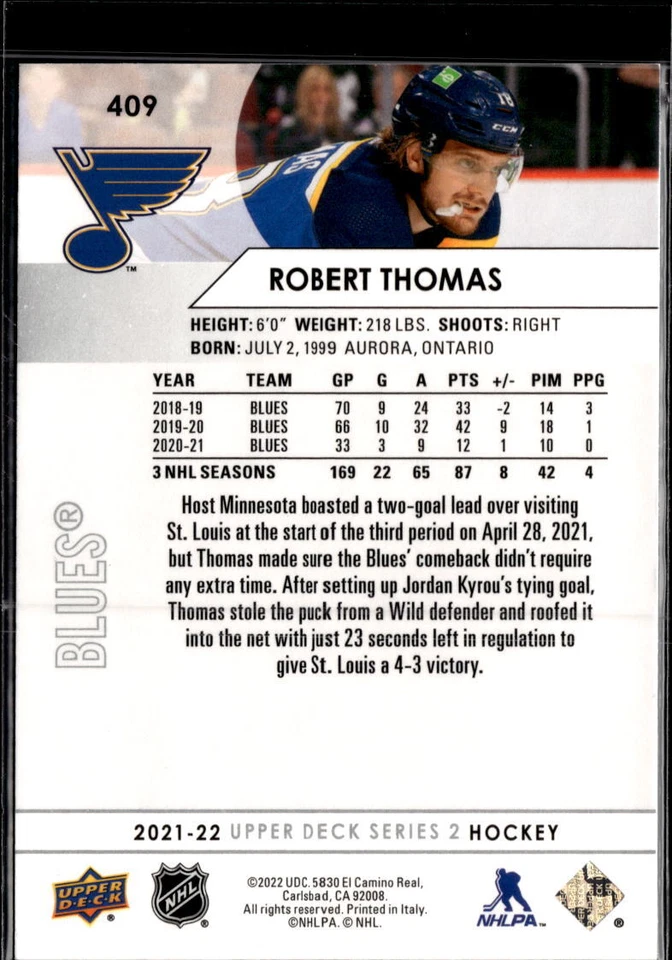 2021-22 Upper Deck #409 Robert Thomas - Image 2 of 2