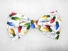 Christmas Bow tie, Colorful String Lights on White, Holiday Fun Pre-tied Bow tie