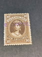 QLD Queensland QV Chalon Head 10/- Ten Shillings Brown Stamp. Thick Paper. SG160