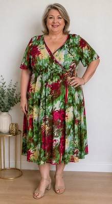 Emilia Lay Kleid Lang 54 Kurzarm bunt Blumen Muster Baumwolle Neu