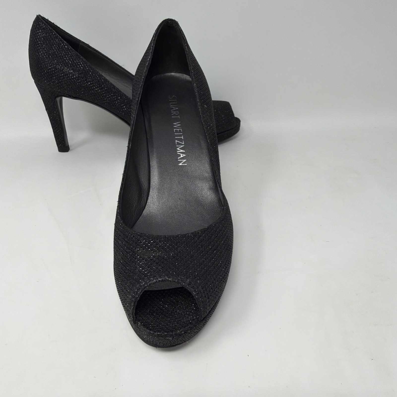 Stuart Weitzman Black Textured Open Peep Toe Heel… - image 5