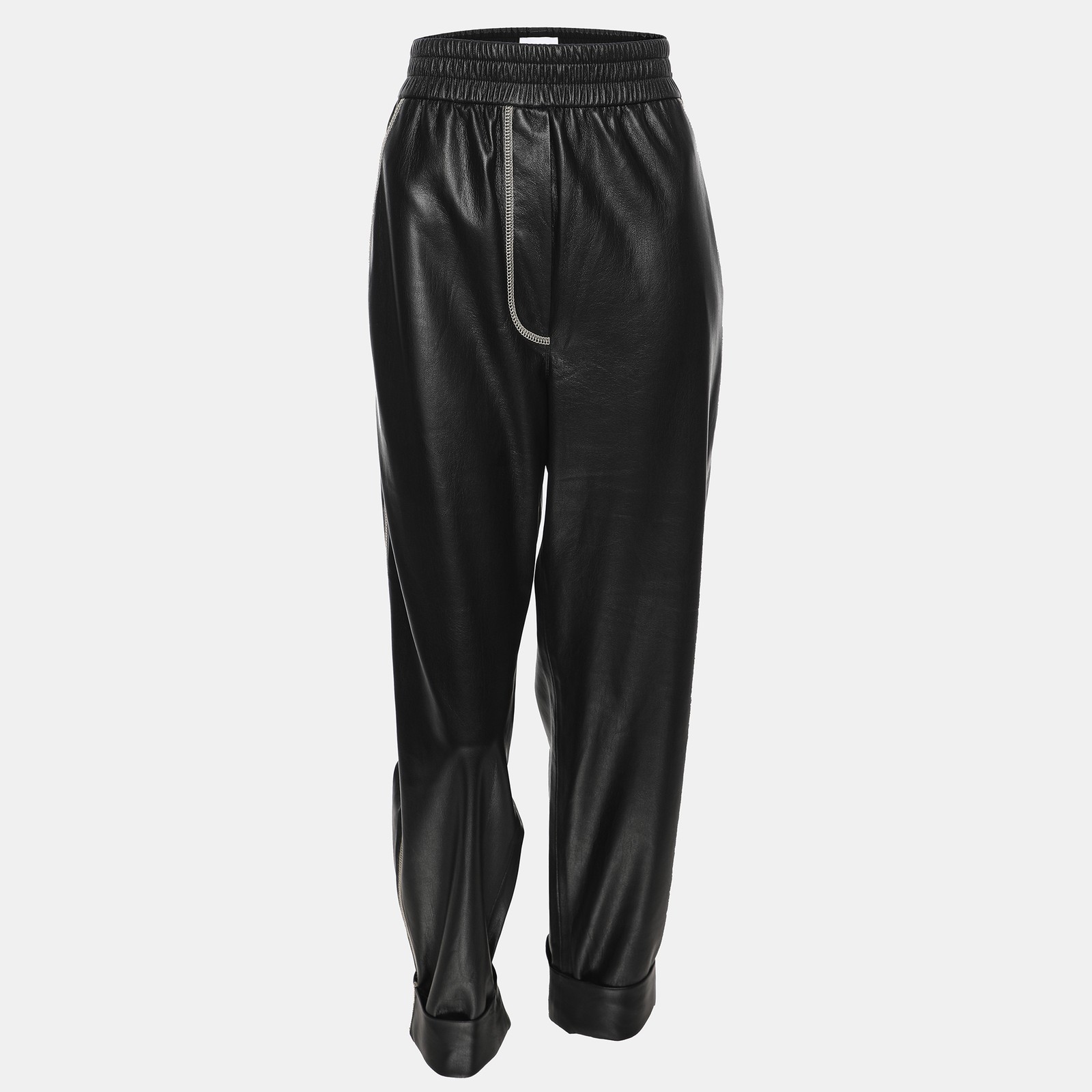 Nanushka Black Vegan Leather Drawstring Harem Pants