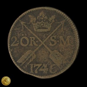 1746 Sweden 2 Öre SM Frederick I Copper Coin -E800