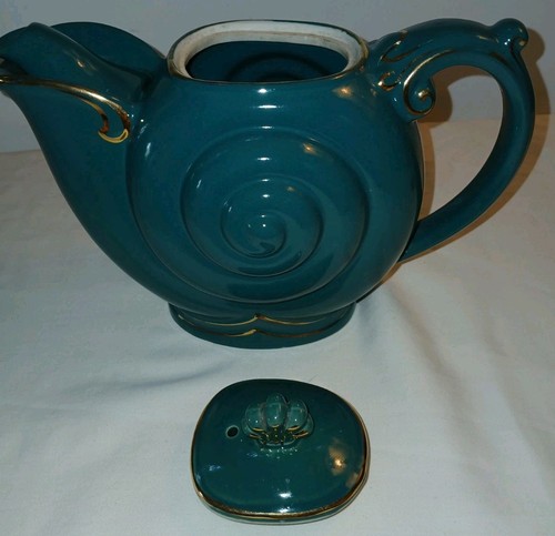 Vintage Hall USA 0660 Nautilus Shell Snail Design 6 Cup Tea Pot & Lid - Teal - Picture 6 of 14