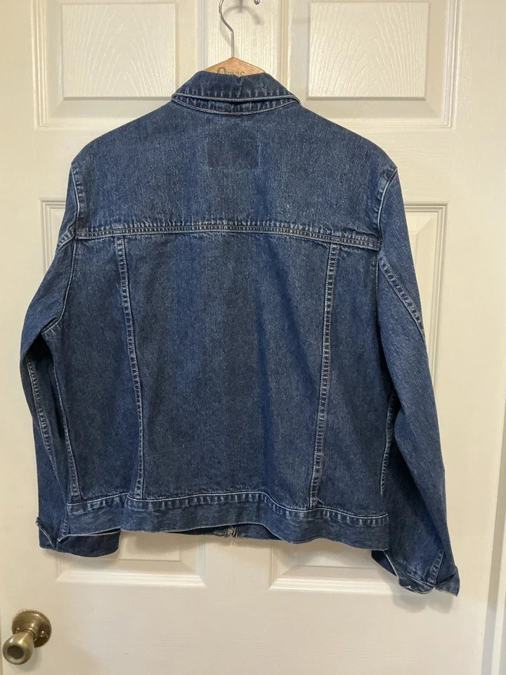 Chaqueta vaquera clásica vintage Eddie Bauer XL lavado profundo/medio bolsillos con cremallera Foto 3 de 4