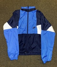Vintage 90's Nike Blue and White Windbreaker Jacket Size Small With Hoodie