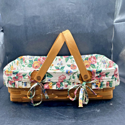 Longaberger 1998 Small Gathering Basket W Swing Handles & Garden Splendor Liner