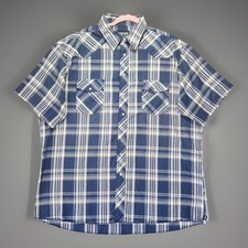 Wrangler Western Pearl Snap Shirt Mens XXL Blue Plaid Short Sleeve Western