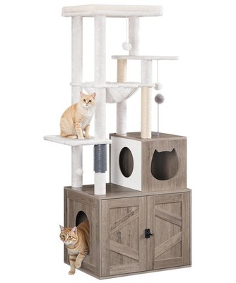 Cat Tree with Litter Box Enclosure, Tall Cat Tower for Indoor Cats, All-in-On...