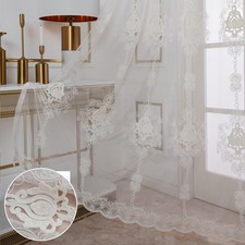 1/2 Panels Embroidered Lace Screening Curtains Yarn Voile Net Valance with Pearl
