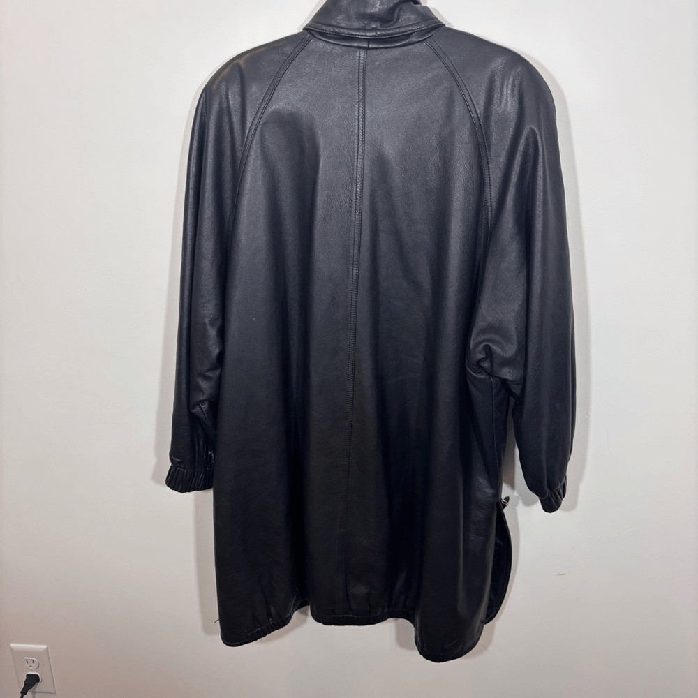 Givenchy Black Leather Coat XXL gold button closure thumbnail 5