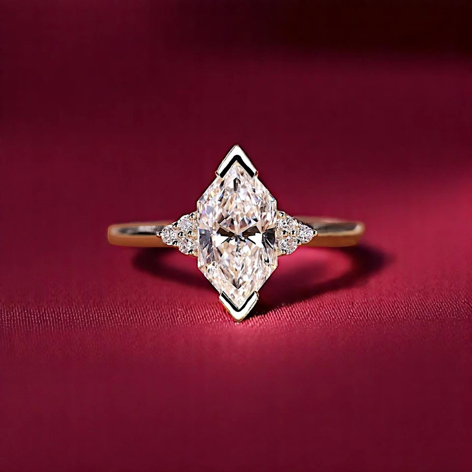 Anillo de compromiso de diamantes cultivados en laboratorio IGI GIA de 1,80 quilates talla marquesa platino 950 Foto 4 de 4