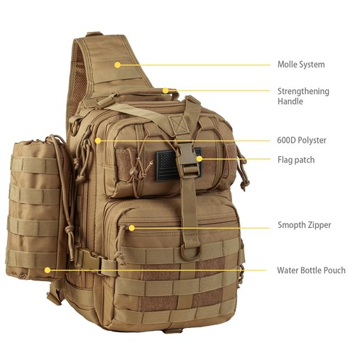 Sling Shoulder Backpack EDC Bags (Tan) - Picture 7 of 9