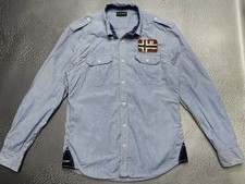 Napapijri Men s Blue White Stripe Long Sleeve Button Up Shirt Size Large