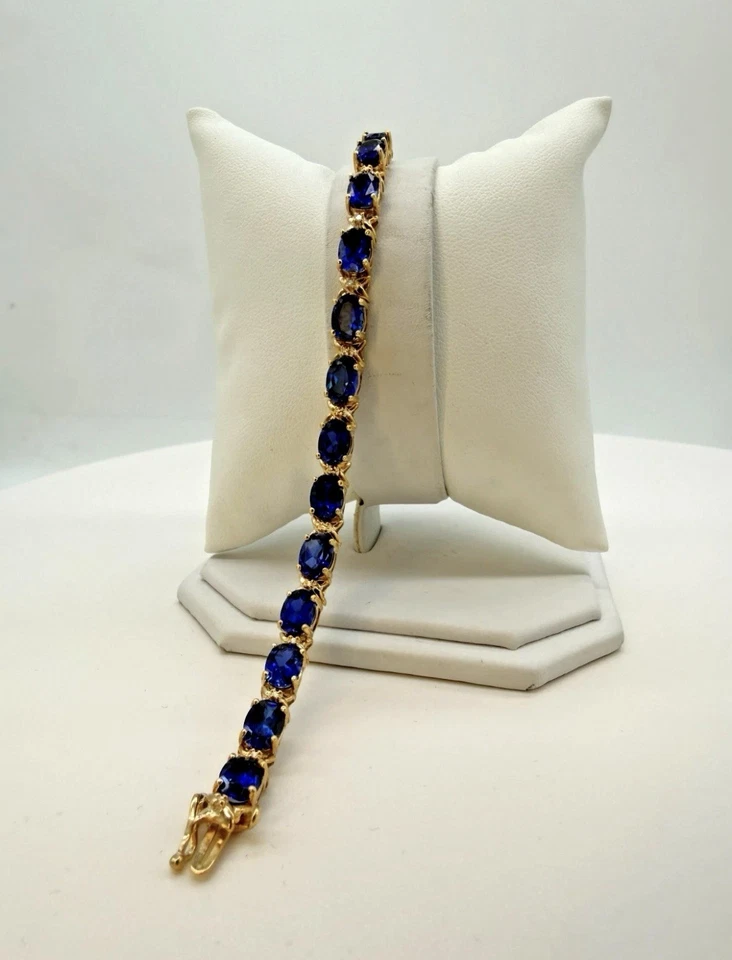 Hermosa pulsera de zafiro azul con 19 piedras que son aprox. 13,3 quilates Foto 2 de 3