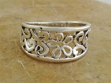 PRETTY .925 STERLING SILVER FILIGREE SUNFLOWER BAND RING size 6 style r1869