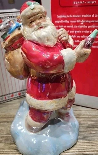 Coca-Cola Santa Music Box Figurine Pearlescent Musical Porcelain Christmas Vtg