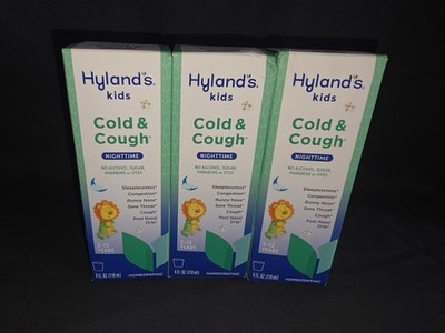 LOT OF 3 NEW HYLAND'S KID'S COUGH & COLD NIGHTTIME SYRUP 4 FL OZ HOMEOPATHIC