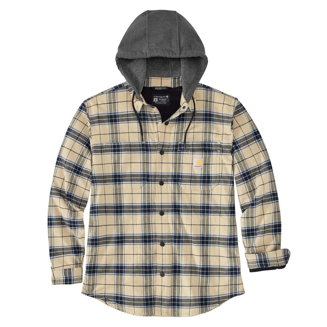 Carhartt Rugged Flex Relaxed Fit Flannel Fleece Lined Hooded Shirt Jacket Oat 7090₽