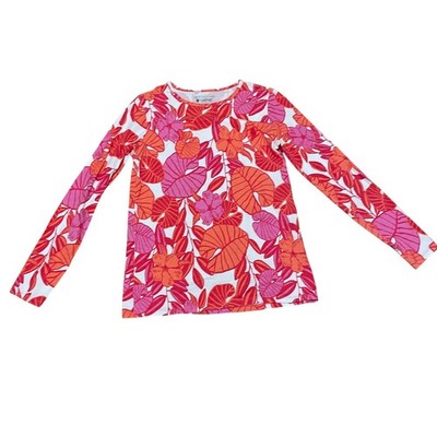 Coolibar Morada Everyday LS Printed T-Shirt Pink Orange Tropical UPF 50+ Small