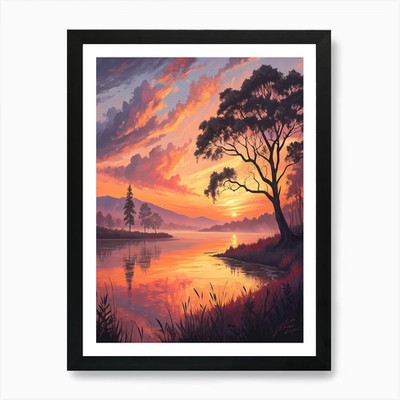Ein Sonnenuntergang Farbverlauf reflektiert auf Wasser gerahmtes Wandbild Poster Leinwanddruck Bild