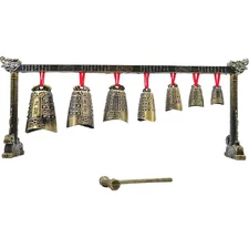 Antique Chinese Percussion Chime Instrument - Single Layer Alloy Decor with C...
