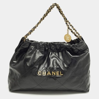 Chanel 22 Large Black Quilted Leather Bag | eBay